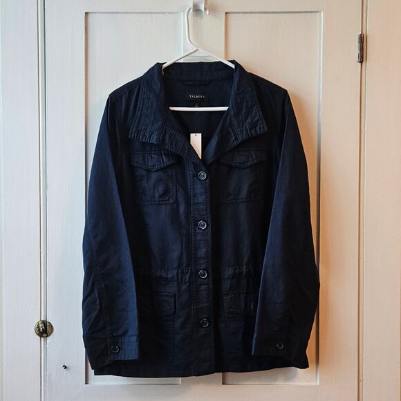 Talbots Linen Cargo Jacket in Navy | Women's L | NWT - Picture 1 of 14